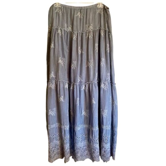 Johnny Was Floral Embroidered Eyelet Tonal Tiered Maxi Skirt Gray Size M or L - Picture 1 of 9
